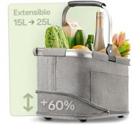 Praknu Panier à Provisions Pliable Gris 15-25 L - Extensible - Cabas Course