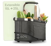 Praknu Panier à Provisions Pliable Noir 15-25 L - Extensible - Cabas Course