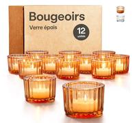 Praknu Photophore Bougeoir en Verre Doré - 12 Porte Bougie Decorative à Chauffe-Plat - Décoration de Maison, Salon de Mariage, Fête et Décoration de Table (Doré)