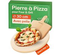 Praknu Pierre a Pizza pour Four - Avec Pelle à Pizza en Bois - Pierre Pizza Ronde en Cordiérite à Four et Barbecue - Pour Pizzas Croustillantes