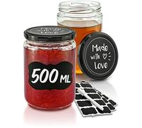 Praknu Pots à Confiture avec Couvercle - 12 Bocal en Verre 500 ml - Avec étiquettes & stylo - Étanche à l'air - Résistant au lave-vaisselle - Idéal pour faire un cadeau