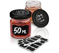 Praknu Pots à Confiture avec Couvercle - 24 Bocal en Verre 50 ml - Avec étiquettes & stylo - Étanche à l'air - Résistant au lave-vaisselle - Idéal pour faire un cadeau