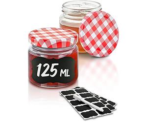 Praknu Pots à Confiture avec Couvercle - 25 Bocal en Verre 125 ml - Avec étiquettes & stylo - Étanche à l'air - Résistant au lave-vaisselle - Idéal pour faire un cadeau