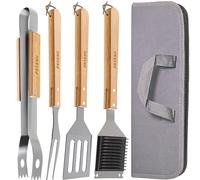 Praknu Set Barbecue 4 Ustensiles INOX - Kit BBQ Plancha - Accessoire Gaz