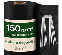 Praknu Toile de Paillage 150g/m² avec 12 Piquets - Ultra Résistante & Anti-Déchirure - 25m² Toile Anti-Mauvaises Herbes - Idéale pour Allées, Graviers & Jardins Minéraux