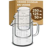 Praknu Verre Doseur en Verre - 50ml, 125ml, 250ml - Graduation Précise - Empilable - Résistant à la Chaleur & au Micro-ondes