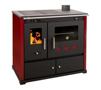 Praktik Lux Eco Cuisinière à bois avec plaque de cuisson en fonte et four - puissance nominale 9,5 kW - parois latérales rouges - classe d'efficacité énergétique A+