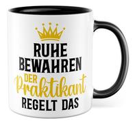 Praktikum Tasse avec inscription en allemand « Geschenk Ruhe bewahren der Praktikant regelt das » - Tasse à café 330 ml en céramique - Praktikant employé humour collègue ami