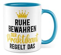 Praktikum Tasse avec inscription en allemand « Geschenk Ruhe bewahren der Praktikant regelt das » - Tasse à café 330 ml en céramique - Praktikant employé humour collègue ami