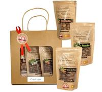 Pralines à l’Ancienne - Coffret Cadeau Pralines « L’exotique » - Chouchous Friandises Artisanales - 3 Sachets cadeau - Cacahuètes, Pistaches, Noix de Pécan - Fabriquées en France