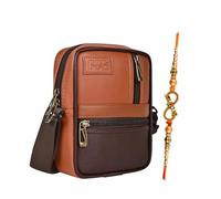 Pramadda Pure Luxury Sac à bandoulière élégant en cuir végétalien pour homme | Cadeau spécial Rakhi Rakshabandhan pour frère | Coffret cadeau Rakhi pour Brother, vert turquoise, M