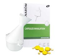 Pranarôm Aromaforce Capsules Inhalation Bio + Inhalateur | Ravintsara et eucalyptus pour dégager le nez en cas de congestion nasale. Dès 12 ans.