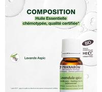 PRANARÔM - Lavande Aspic Bio - Huile Essentielle Chémotypée - Apaise Les Piqûres, Les Brûlures Superficielles De La Peau Et Les Coups De Soleil Légers - 100% Pure Et Naturelle - HECT - 10 ml