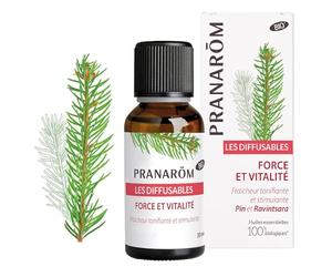 Pranarôm Les Diffusables Force et Vitalité Bio 30 ml | Pin maritime et ravintsara pour une ambiance tonifiante. Mélange prêt à diffuser, sans dilution.