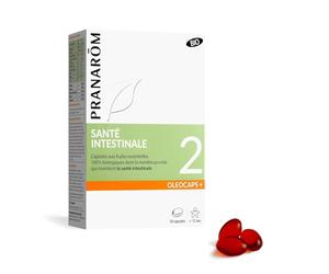 Pranarôm Oléocaps 2 Santé Intestinale Bio 30 Capsules | Origan, cannelle de Chine, menthe poivrée et citron pour soutenir le confort intestinal. Dès 12 ans.