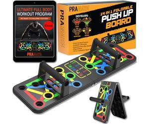 PRANAYA® Push Up Board 14-en-1 | Programme en Français + Vidéos QR Code | Planche à Pompes Guidée Pliable | Poignées Ergonomiques | Musculation Maison