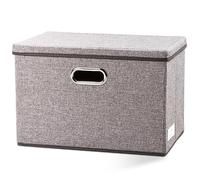 Prandom Grande Boîte de rangement avec couvercle,Gris-43x30x30cm-Lot de 1 | Pliable,Empilable,Cube avec poignées,Bac de rangement de lin décorative,Convient pour chambre à coucher,armoire,Salon