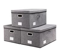Prandom Grande Boîte de rangement avec couvercle,Gris-58x340x30cm-Lot de 3 | Pliable,Empilable,Cube avec poignées,Bac de rangement de lin décorative,Convient pour chambre à coucher,armoire,Salon