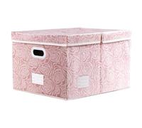 Prandom Grande Boîtes de rangement avec couvercle,Rosa-58x40x30cm-Lot de 1 | Pliables,Empilable,Caisses en tissu,Décoration Rosette,Avec poignées,Cube de rangement, Chambre,salon,armoire