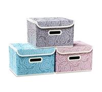 Prandom petit boîtes de rangement pliables avec couvercles [3 paquet] Boîte de rangement décorative en tissu Organisateur de cube, Multicolore 25 x 20 x 17 cm