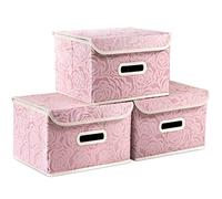 Prandom petit boîtes de rangement pliables avec couvercles [3 paquet] Boîte de rangement décorative en tissu Organisateur de cube, rose 25 x 20 x 17 cm