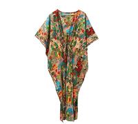 Pranipat Handicrafts Indien Long Frida Kahlo Impression Hippie Caftan Maxi Femmes Vêtements de Nuit Plage Intime Robe De Pêche Taille Unique, pêche, Taille Unique