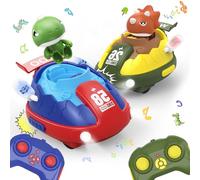 PRANITE Auto Tamponneuse Télécommandée 2Pcs, Dinosaure RC Bumper Car 2.4GHz, avec Lumière LED et Musique, Rechargeable Jouets Interactifs Cadeaux pour Garçon et Fille