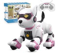 PRANITE Chien Robot, Chien Robot Programmable pour Enfants Télécommandé, Rechargeable, Imitation d'animal, Contrôle Vocal, Contrôle par Gestes, Musique, Danse, pour Garçons et Filles