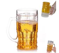 Prank Beer Mug, Fake Beer Mug for Kids, Fake Double Fake Beers Glasses with Mezzanine, 400ml Double Layer Funny Beer Stein, Realistic Prank Cup for Bars Beverages with Handles (Transparent)