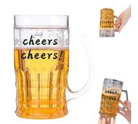 Prank Beer Mug, Fake Beer Mug for Kids, Fake Double Fake Beers Glasses with Mezzanine, 400ml Double Layer Funny Beer Stein, Realistic Prank Cup for Bars Beverages with Handles (Letters)