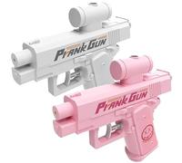 Prank Water Gun - Reverse Water Gun, Water Gun Prank Can Spray from Front and Back, Long Range Large Capacity (White+Pink)