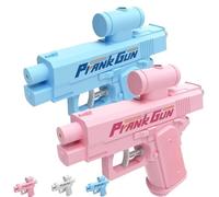 Prank Water Gun Shoots Backwards, Realistic Small Pranks Squirt Guns, Trick Two-Way Watergun Toy, Creative Reverse Waterguns, from Front & Back, Fun Gift for Office & School Pool Parties(Pink+Blue)