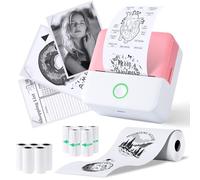 PRAOAHEI Mini Imprimante Photo Portable avec 10 Rouleaux de Papier Bluetooth, Imprimante Thermique pour Notes, Photos, Agendas, Bricolage, Compatible iOS et Android (Rose)