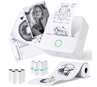 PRAOAHEI Mini imprimante photo portable avec 10 rouleaux de papier d'imprimante Bluetooth, imprimante thermique pour notes, photos, agendas, bricolage, compatible avec iOS et Android (blanc)