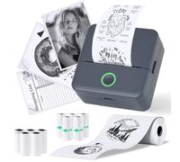 PRAOAHEI Mini imprimante photo portable avec 10 rouleaux de papier d'imprimante Bluetooth, imprimante thermique pour notes, photos, agendas, bricolage, compatible avec iOS et Android (gris)