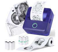 PRAOAHEI Mini imprimante photo portable avec 10 rouleaux de papier d'imprimante Bluetooth, imprimante thermique pour notes, photos, agendas, bricolage, compatible avec iOS et Android (violet)