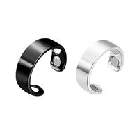PRAOFRT 2 Pièces bague connectée femme,bague anti stress,Anneau magnétique thérapeutique pour drainage lymphatique, anneau magnétique en cuivre, ouverture réglable(Noir + argent)