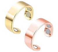 PRAOFRT 2 Pièces bague connectée femme,bague anti stress,Anneau magnétique thérapeutique pour drainage lymphatique, anneau magnétique en cuivre, ouverture réglable(Gold + Rose Couleur)