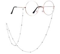 Prasacco Chaîne de lunettes pour femme - 70 cm - Anti-perte - Cordon pour Lunettes de soleil, lunettes de sport, argenté, 55
