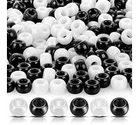 Prasacco Lot de 1 000 perles de cheveux noires et blanches pour tresses - Perles en plastique opaque pour enfants, loisirs créatifs, bracelets et bijoux - 6 x 9 mm