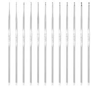 Prasacco Lot de 12 petits crochets en métal de 0,6 à 1,75 mm pour pointe et fil fin de 12,2 cm - Crochets extra longs pour débutants et amateurs de crochet (argenté)