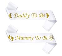 Prasacco Lot de 2 écharpes Mummy To Be Daddy To Be Mummy And Daddy To Be pour fête prénatale, cadeau pour fête prénatale, décoration de fête, révélation du sexe (or blanc)