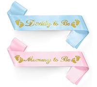 Prasacco Lot de 2 écharpes pour fête prénatale, inscription « Mummy to Be Daddy to Be », pour futurs parents, pour fête prénatale, fête de bienvenue (rose, bleu)