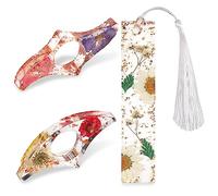 Prasacco Lot de 2 supports de page avec pouce et 1 marque-page, fleurs séchées en résine, marque-page, accessoires de livre, idées cadeaux pour enseignants, lecture, étudiants, amateurs de livres