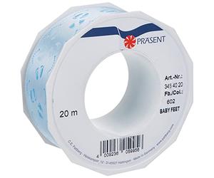 Prasent Bobine de Ruban à Face satinée Motif Pied de bébé Bleu Clair 40 mm 20 m