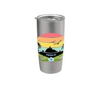 Praslin Seychelles Palmiers sur une Île avec des Fleurs Gobelet isotherme en acier inoxydable double paroi