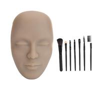 Pratique de maquillage 3D Board de visage, réutilisable réutilisable en silicone Cosmetic Mannequin Face avec 7pcs Brush Set pour les maquilleurs professionnels débutants (Teint profond)