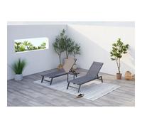 Prato lot de 2 transats et une table d'appoint gris et noir