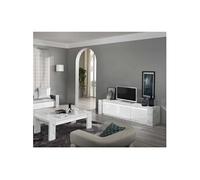 PRAVA - Ensemble Salon Blanc et Effet Marbre Meuble TV avec Leds + Table Basse