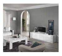 PRAVA - Ensemble Salon Blanc et Effet Marbre Meuble TV avec Leds + Table Basse